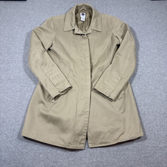 Vintage GAP Trench Coat Womens Sz M Beige Business Preppy Button - Picture 1 of 8